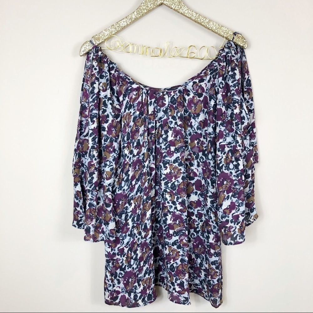 Parker Purple Floral Cold Shoulder Silk Dress